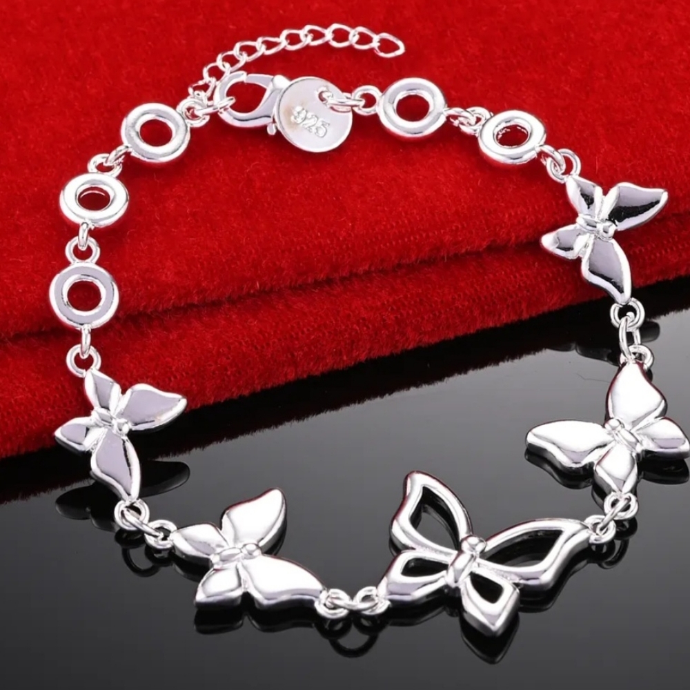 New beautiful 925 stamped silver plated butterfly bracelet 7.8"